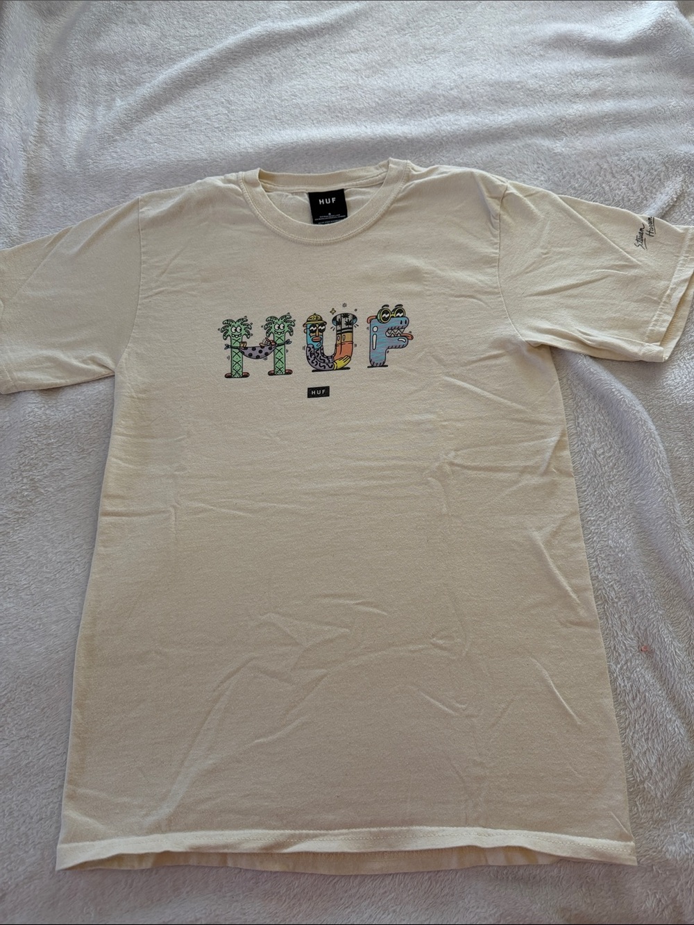 HUF Cream Tee with Colorful Illustrated Logo